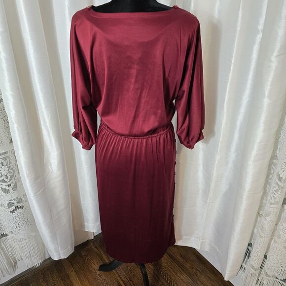 True Vintage Union Made Long Sleeve Dress 11/12 Womens Button Sides Maroon Red - Picture 6 of 16